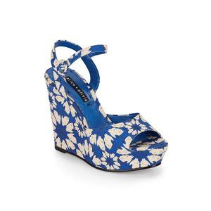 Alice + Olivia Jenna Floral-Print Platform Peep-Toe Wedge Sandals  Sz 38